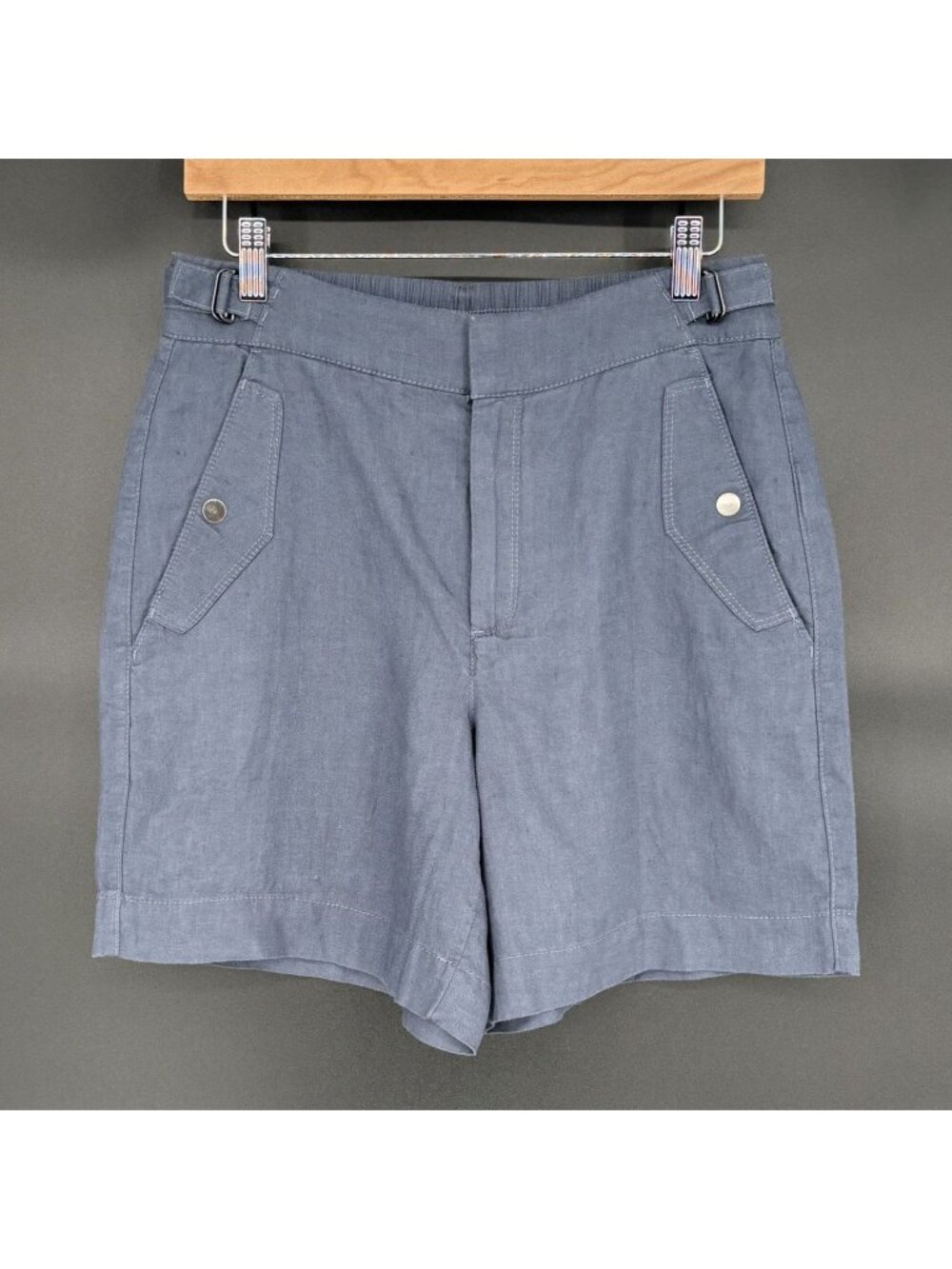 Athleta Voyager Linen Shorts Women’s 6 Blue 100% Linen Adjustable Waist Coastal